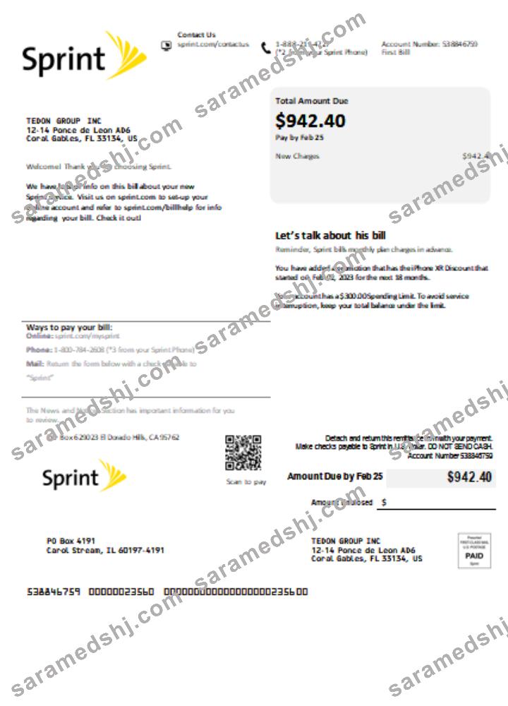 Sprint (T-Mobile) utility business bill,  SCR